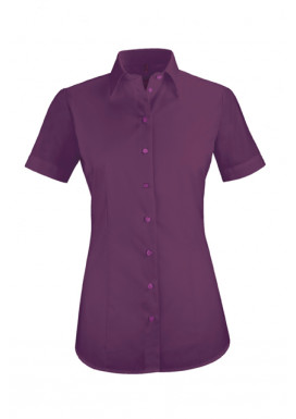 Damen-Bluse Basic Kurzarm Regular Fit, brombeere